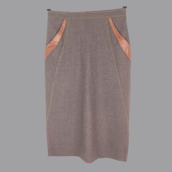 Vintage Western Brown Pencil Skirt X Small Bellows Brut - Picture 1 of 8